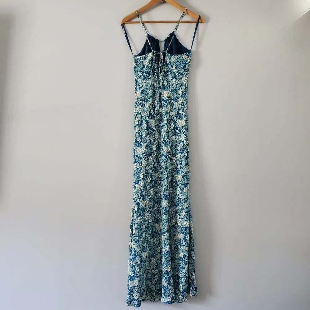 New Free People Bon Voyage Floral Print Woven Midi Dress In Blue Combo Size M - Picture 6 of 9